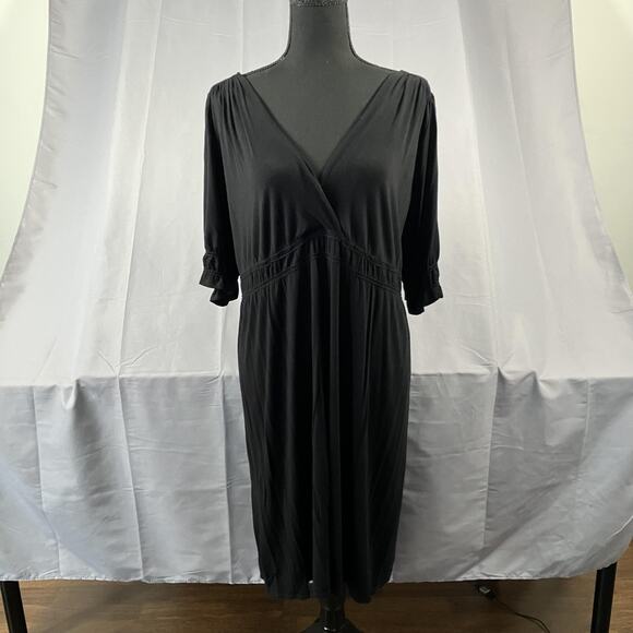 Max Studio Dresses & Skirts - Max Studio Dress Womens Large Black 3/4 Sleeve Midi Ruffle V‎ Neck Stretch